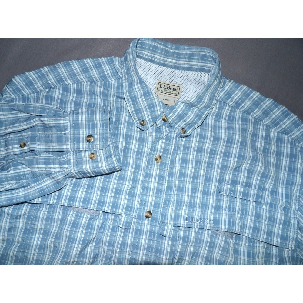 L.L.‎ Bean Long Sleeved Nylon Blend Mesh Lined Button Up Fishing Shirt Men's LRG